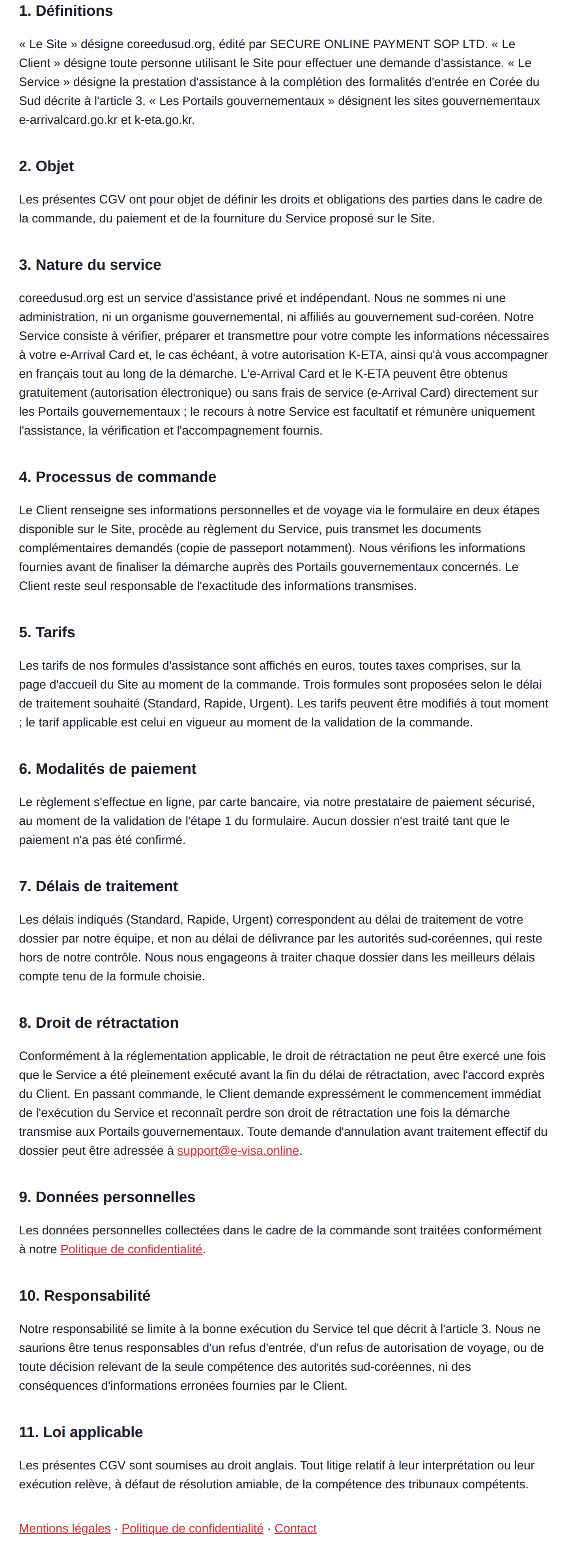 Conditions Générales de Vente